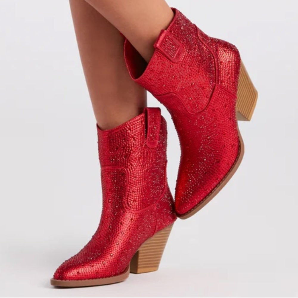 Red Rhinestone Glitter Boots Size 10